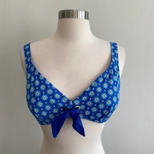 Lands' End Bikini‎ Top Front Tie Detail Padded Blue Medallion 10 Swimwear
